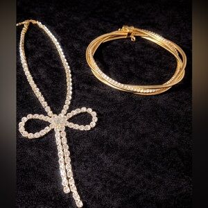 B4.  Gold Bow Necklace and Gold Choker Bundle